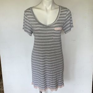 Grey &White Stripes Night Shirt